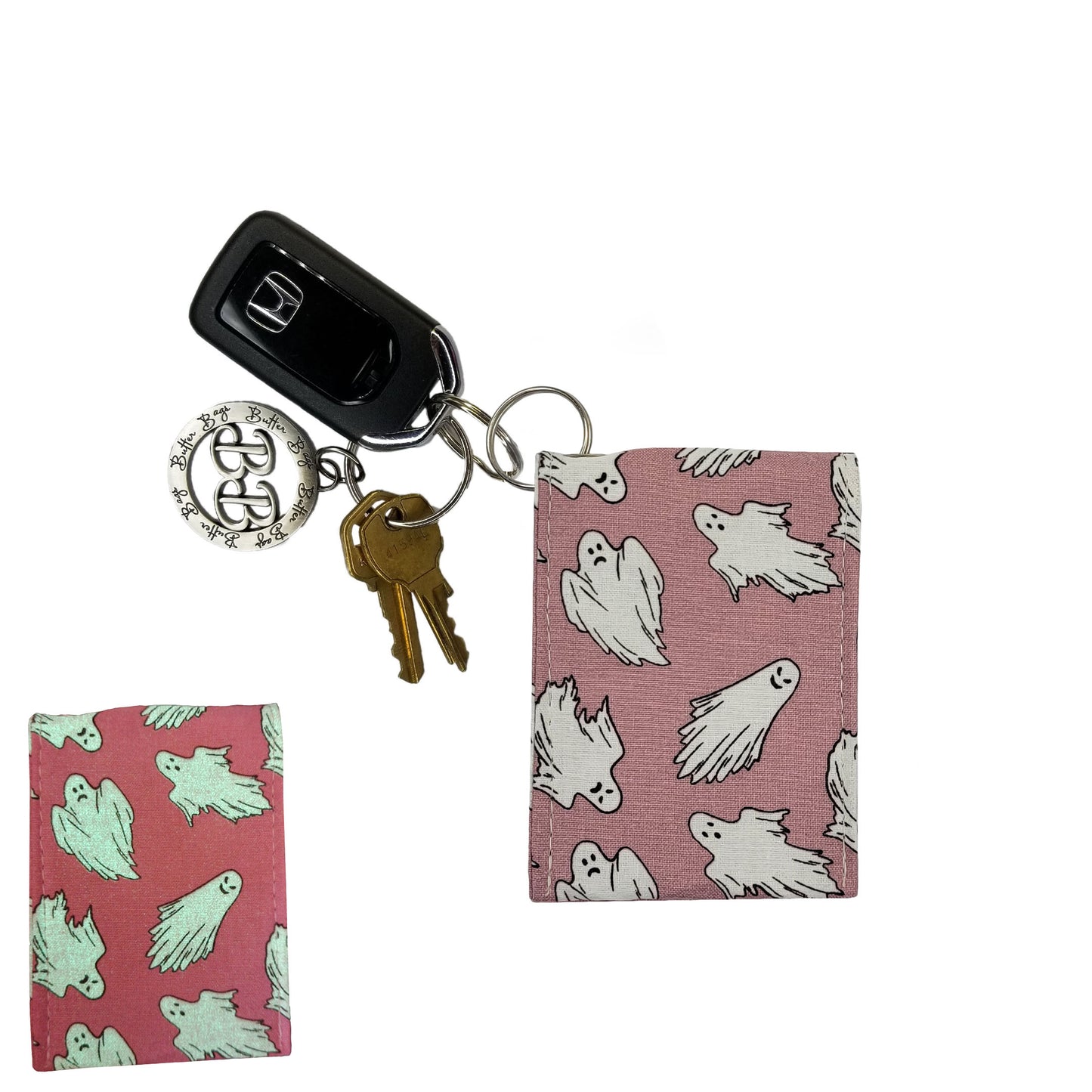 Ghost (pink) Glow in the Dark Keychain Wallet