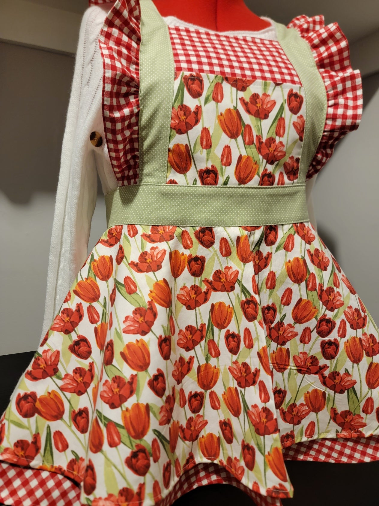 Spring Tulips Vintage Ruffle Pinafore Apron