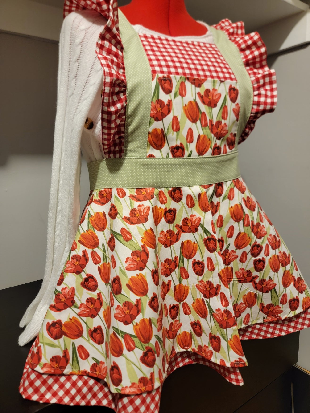 Spring Tulips Vintage Ruffle Pinafore Apron
