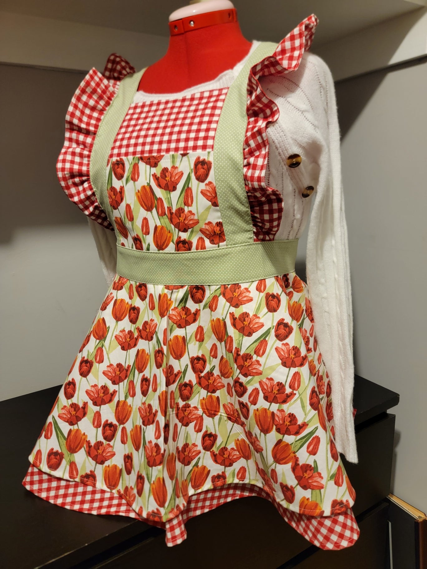 Spring Tulips Vintage Ruffle Pinafore Apron