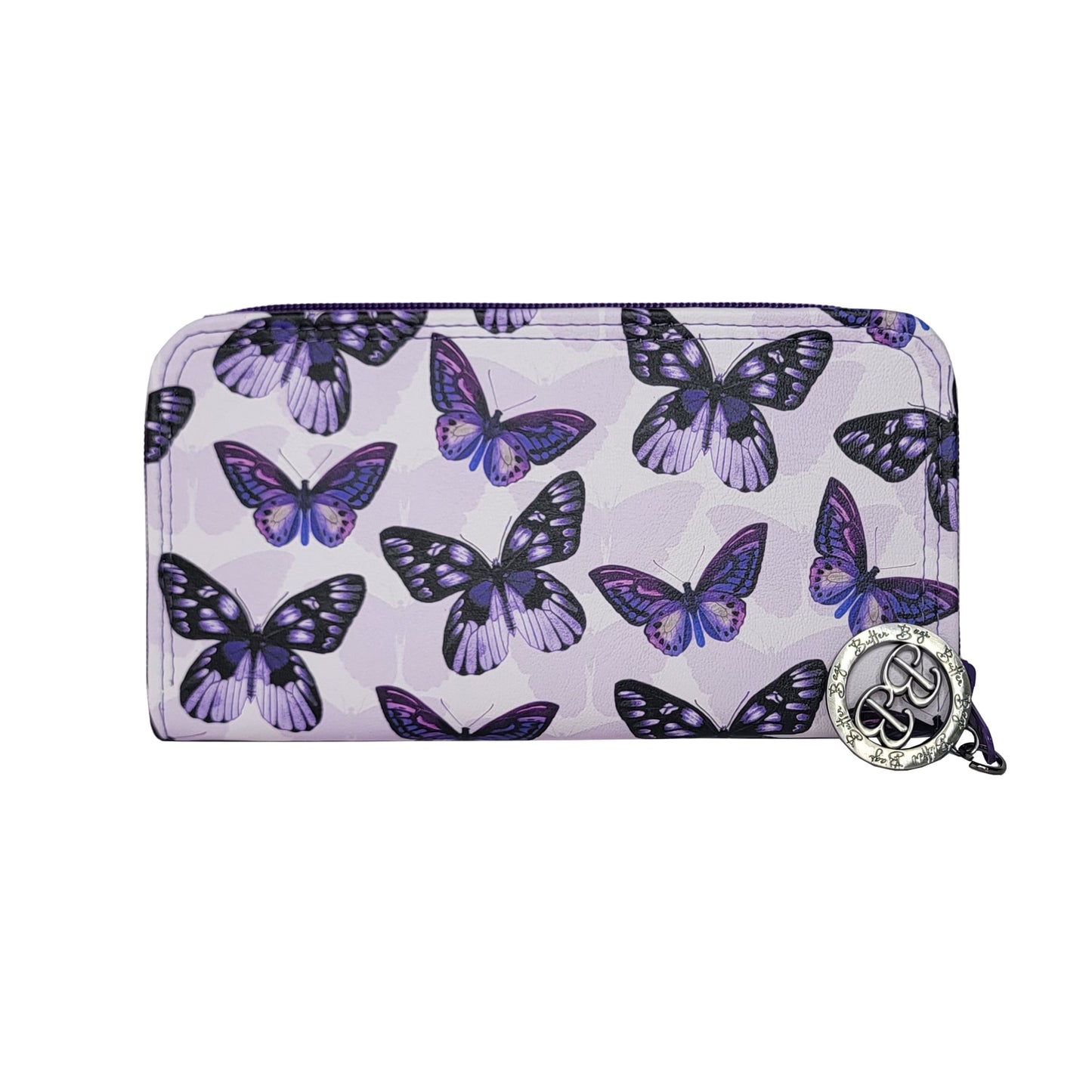 Purple Butterfly Zip Around Wallet