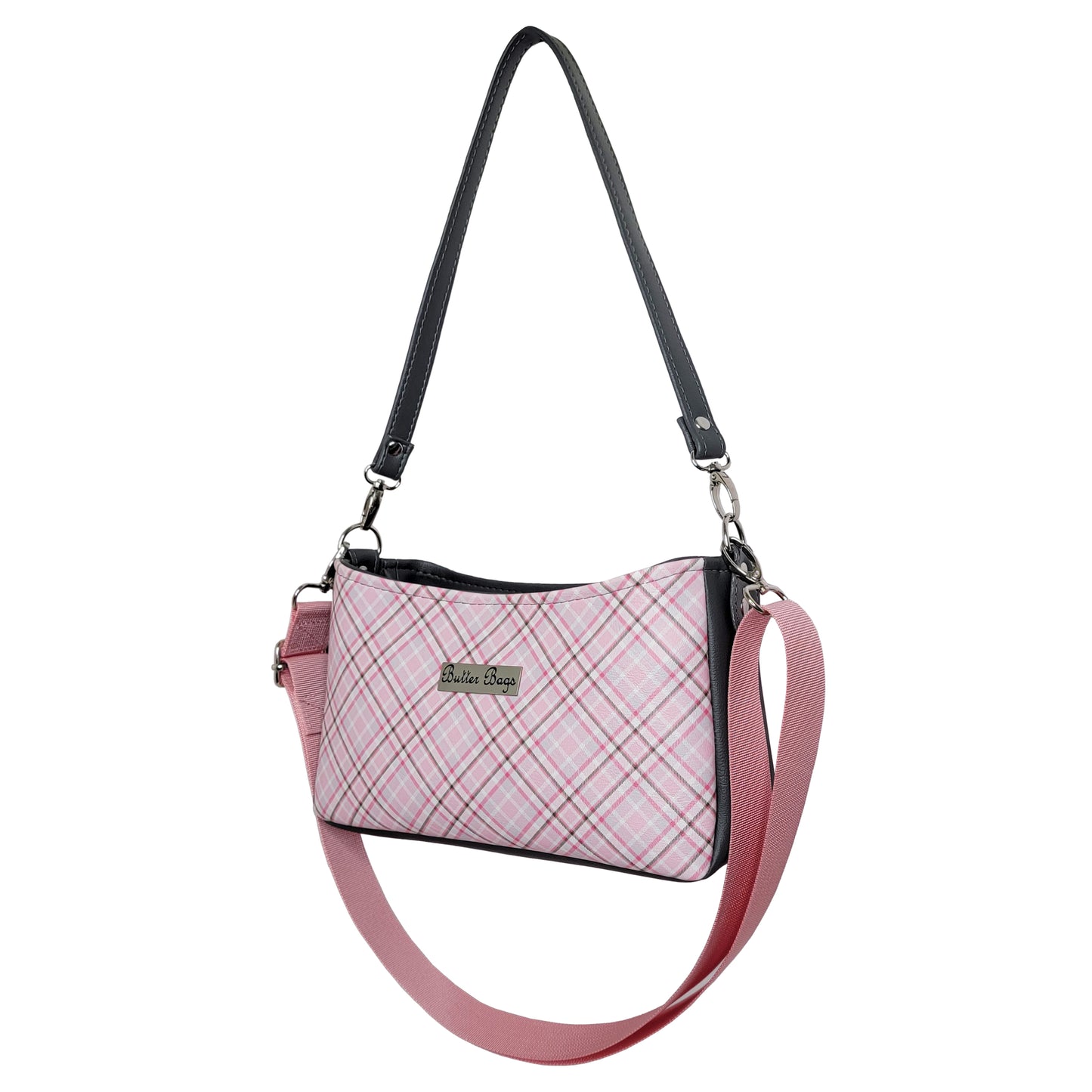 Pink & Grey Plaid Aries Crossbody Bag