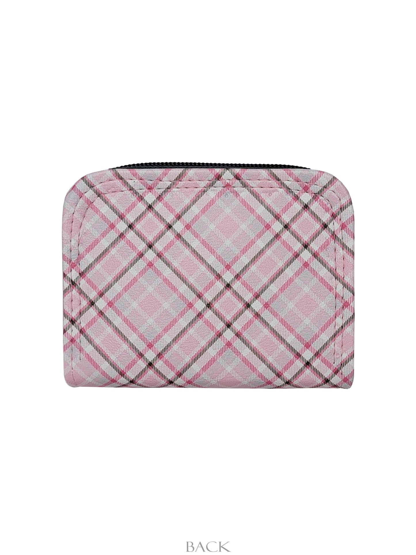 Pink & Grey Plaid Mini Zip Around Wallet