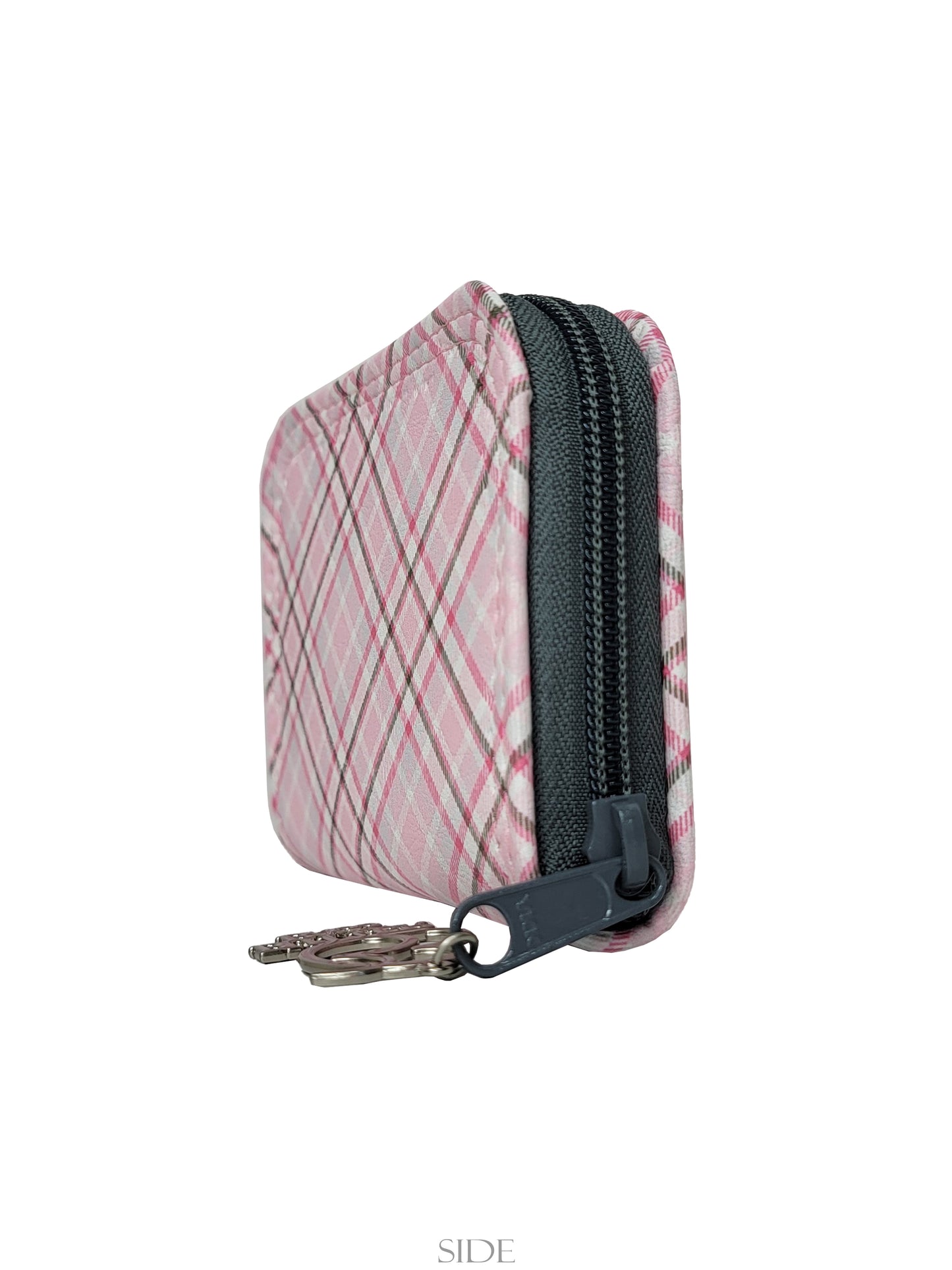 Pink & Grey Plaid Mini Zip Around Wallet