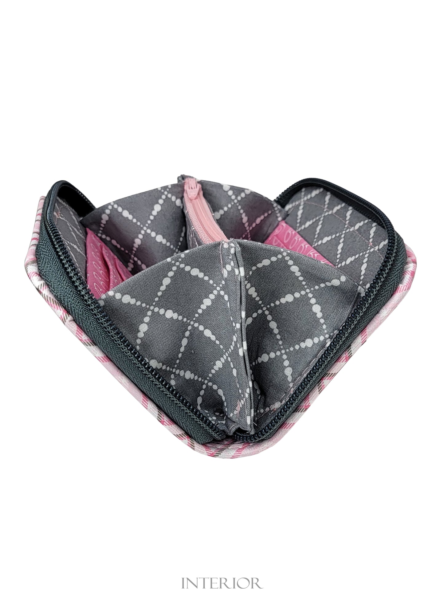 Pink & Grey Plaid Mini Zip Around Wallet