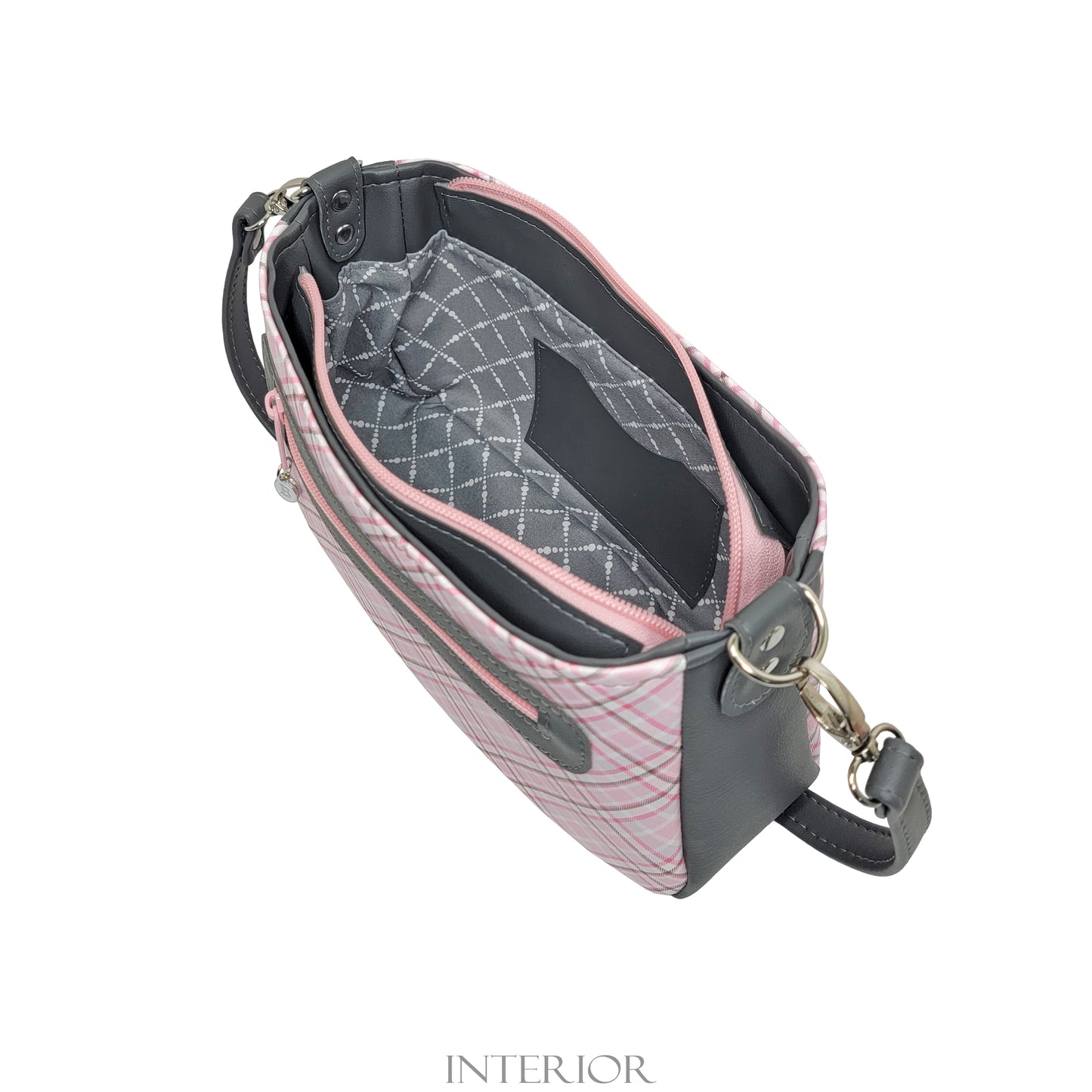 Pink & Grey Plaid Aries Crossbody Bag