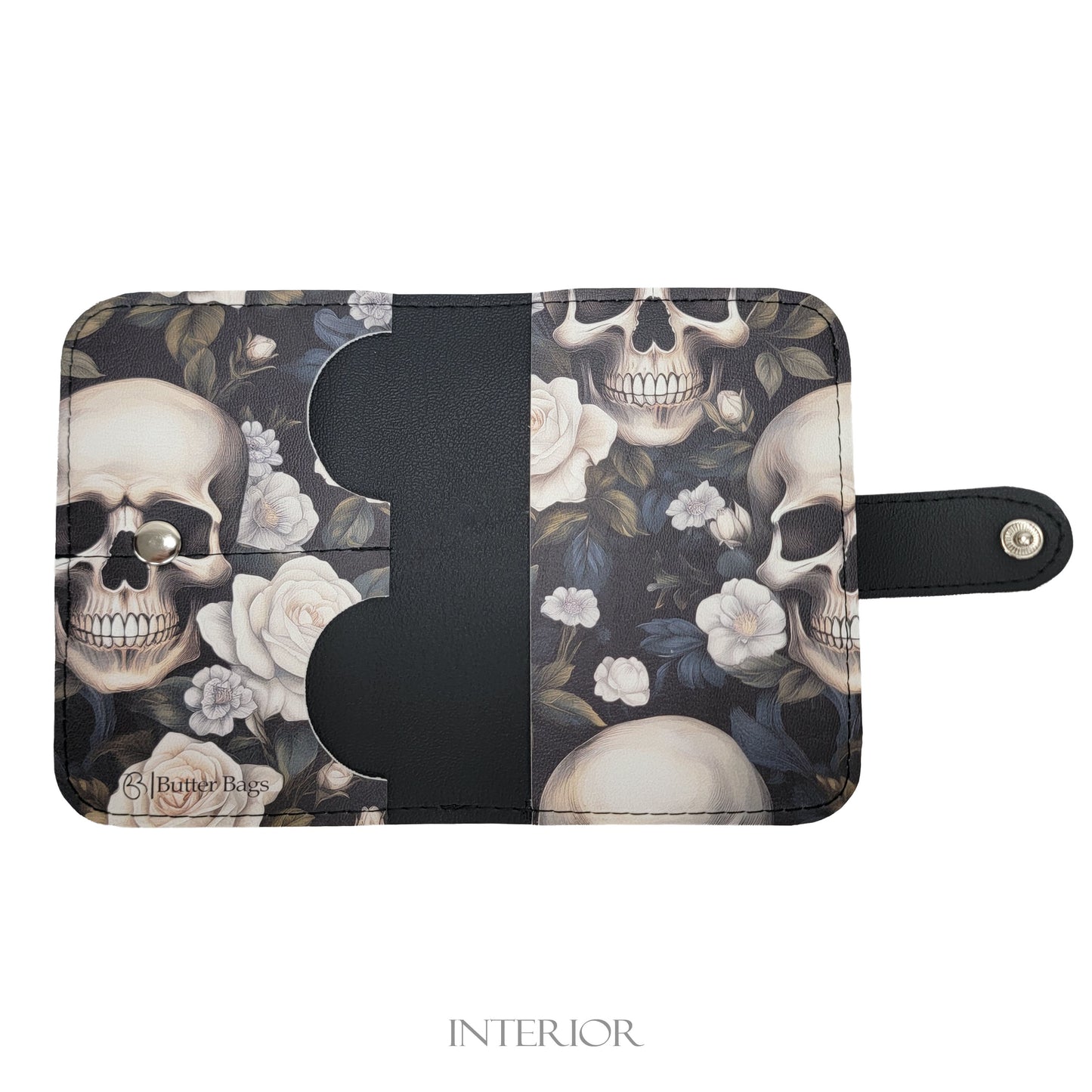 Passport Holder- Skulls & White Roses