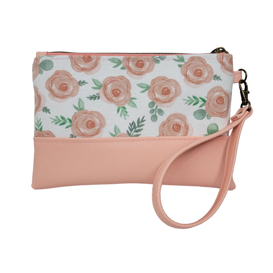 Peachy Floral (Flannel) Wristlet