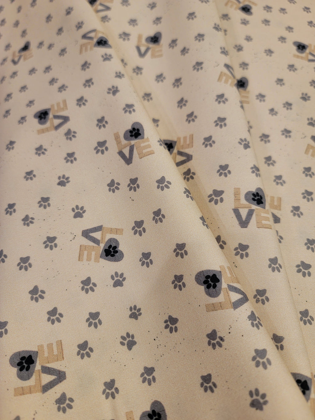 Purrfection Kittens- Paw Prints Grey Fabric (half yard increment)