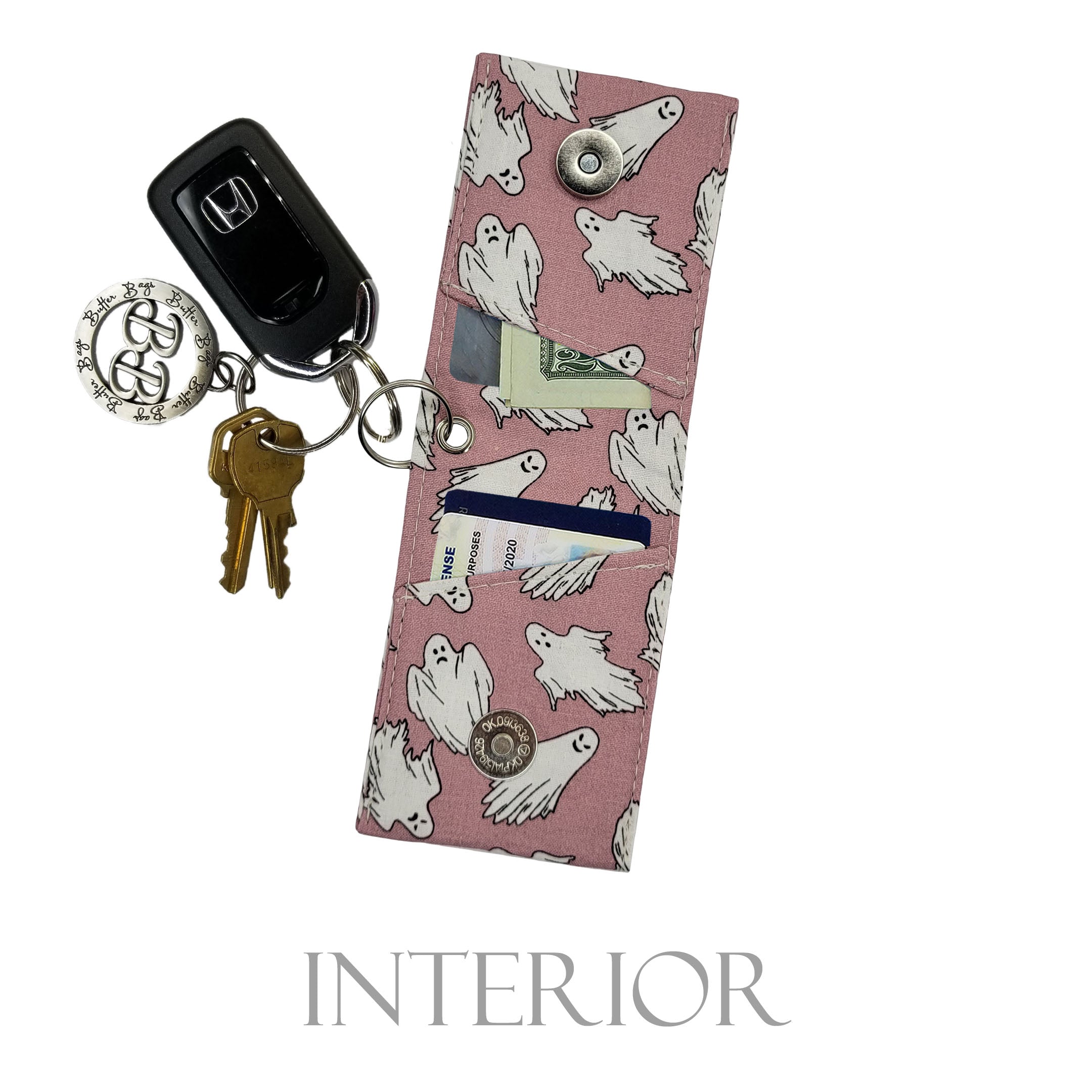 Ghost (pink) Glow in the Dark Keychain Wallet